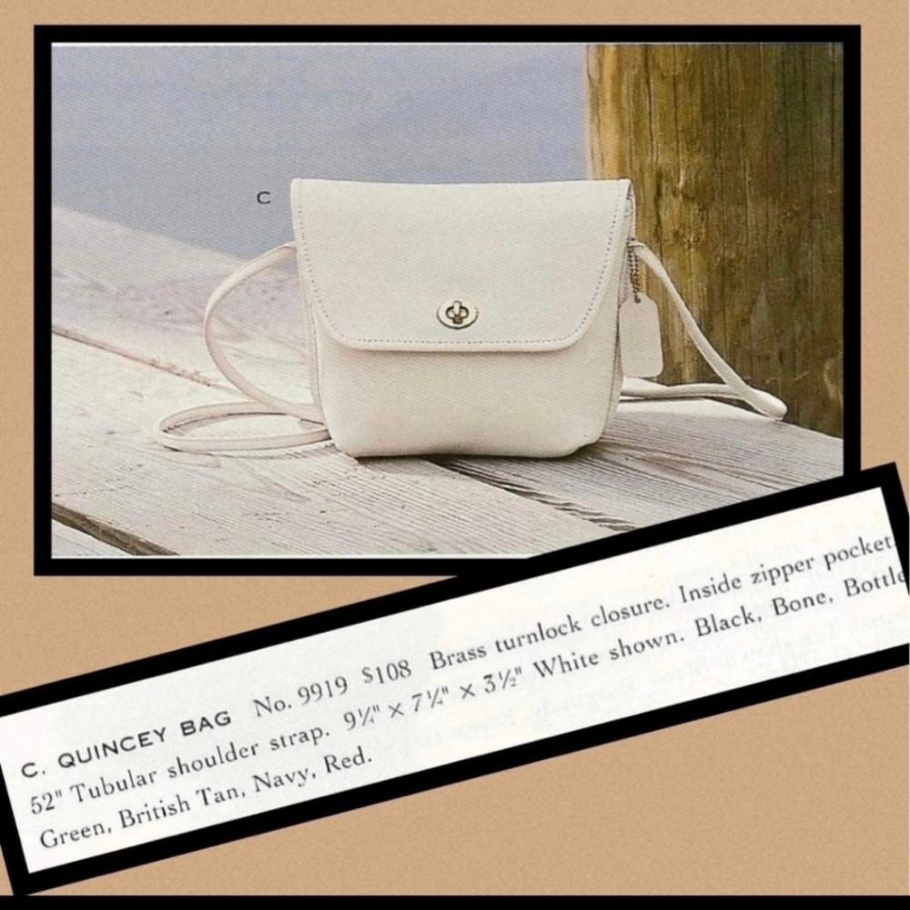 Vintage Coach Quincy Crossbody Bag Cream Leather Toggle Purse - Picture 15 of 16